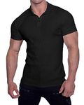 Muscle Cmdr Men's Slim Fit Muscle Polo Shirts Short Sleeve Stretch Quick Dry Tee Casual Golf Athletic T-Shirts (Black M)