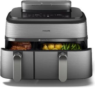 Philips Airfryer 5000 Series Dual Basket with Steam - 9L, RapidAir Plus Technology, 19 Ways To Cook, 90% Less Fat, AirSteam Technology, 2 Baskets, Steam Cleaning, Accessories (NA555/09)