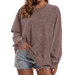 Wrenpies Oversized Vintage Long Sleeve Tees for Women Acid Wash T Shirts Casual Loose Fit Basic Crewneck Tops, C-coffee, Large