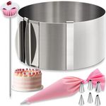 hanfc Adjustable Cake Ring 8cm Height, Cake Ring Adjustable 16 to 30cm, 9pcs Cake Decorating Kit, Cake Tester, Piping Nozzle, Cake Ring, Stainless Steel Baking Rings Set, Mousse Ring, Cheesecake Tin