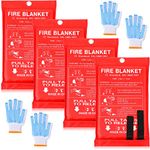 4 Pcs Fire Blankets with 4 Pairs Gloves Fiberglass Fire Blanket for Emergency Survival Flame Retardant Safety Blanket for People Survival Kitchen Fireplace Office Warehouse Car Camping (79 x 79 Inch)