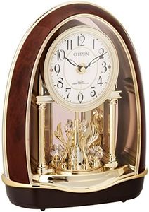 Rhythm Citizen 4RN414-023 Table Clock, Radio Clock, Analog, Hourly Time, Melody, 12 Songs, Brown