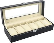 Handcuffs Watch Box Organizer With Glass Display Top For Men & Women | PU Leather | 6 Slots | Wrist Watches | Case | Storage | Holder | Jewellery | Organiser (Black)