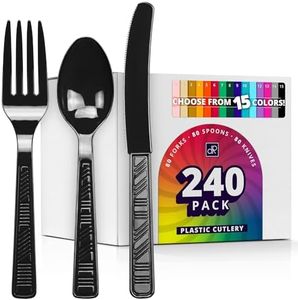 DecorRack Plastic Cutlery Set, Black Plastic Silverware Sets for Parties, 240 Piece Bulk Heavy Duty Plastic Utensils Set (Black, 240 Pieces)