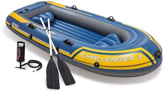 Intex 68370EP Challenger 3 Inflatable Boat Set: Includes Deluxe 54in Aluminum Oars and High-Output-Pump – Triple Air Chambers – Welded Oar Locks – 3-Person – 660lb Weight Capacity