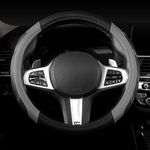 BROGBUS Sport Leather Anti Slip Steering Wheel Cover 14 1/2 inch to 15 inch Universal, Padded Soft Grip Breathable for Car Truck SUV Jeep (Black and Grey)