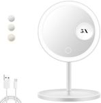 Winklestar Vanity Mirror Makeup Mirror with 3 Light Modes - Led Mirror Makeup with Compact 5X Magnifying Mirror, Make Up Mirror with Light, Light Up Makeup Mirror, Rechargeable Lighted Makeup Mirror