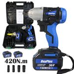 Cordless Electric Impact Wrench with Two Batteries 6.0Ah Lithium-Ion 18V 1/2inch Drive 420Nm Variable Speed Forward&Reverse Setting Power Tool for Car Tyre Scaffolding Lug Nut Removal Wheel Brace