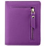 Favydov Compact Mini Purse with Zipper Pocket PU Leather Bifold Small Slim Wallet for Women Purple