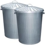 2x Large Galvanised Metal Bins with Dustbin Lids 95 Litre Bins Ideal for the Home, Kitchen Rubbish, Outdoor Bins, Animal Feed, Pet Food Bins - 95L