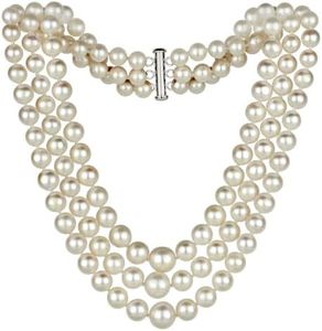 Sterling Silver Graduated 4-8.5mm White Freshwater Cultured Pearl 3-rows Choker Necklace, 16"