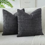 JOTOM Pack of 2 Corduroy Soft Striped Cushion Covers 40x40 cm 16x16 Inch Boho Decorative Throw Pillow Covers Square Cushion Case Home Decor Pillow Cases for Couch Sofa Living Room Bed (Dark Grey)