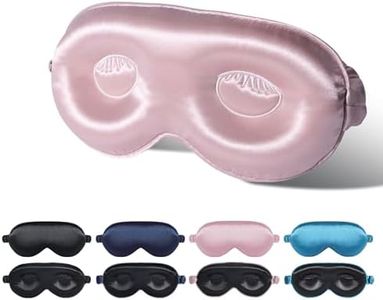 BeeVines Silk Sleep Mask, 22 Momme Silk Eye Masks for Sleeping with Adjustable Strap, 3D Contoured Sleep Eye Mask for Eyelash Extension, Blackout Mulberry Silk Eye Mask for Men & Women (Pink)