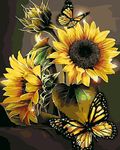 QYSFriday Paint by Numbers for Adults, Drawing On Canvas Paintwork with Paintbrushes Acrylic Paints, DIY Sunflower and Butterfly Oil Painting for Home Wall Decoration Without Frame - 16x20 Inch