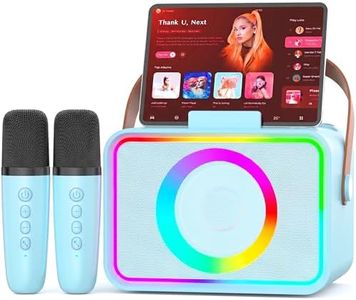 Karaoke Machine for Kids Adults,Portable Bluetooth Speaker with 2 Wireless Microphone with LED Lights, Karaoke Microphone with PA System Supports USB/TF/AUX,Gift for Party(Black) (Blue)
