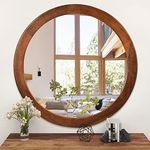 CULER Round Mirrors 30 Inch,Wood Vanity Wall Rustic Mirror with Walnut Frame, Wooden Mirror for Bathroom Bedroom Living Room Or Entryway(Walnut Brown)