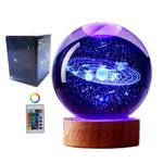 DIGFPWT 3.15 inch Solar System Crystal Ball lamp,3D K9 Crystal Ball Night Light with Wooden Base,16 Colors Change with Remote Control,Galaxy Light,Birthday Gift for Friends (Solar System)