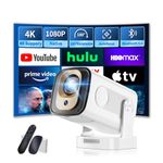 [Built-in App] Mini Projector 1080P Full HD,4K Projector,Smart Projector Featuring Auto Focus & Keystone Correction,Portable Projector WiFi 6 & Bluetooth 5.4,180°Rotation.Support Phone/HDMI/USB/White