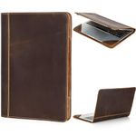 CataPurus Top Grain Leather 13.3" Slim Laptop Folio Case Protector, Vintage Open Style, Fully Handmade, Compatible with MacBook Pro 13.3" MacBook Air 2022 DELL XPS 13" & Other PC, Coffee 13.3 Inch