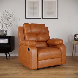 Amazon Brand - Solimo Perfect Loung Leatherette | Single Seater Sofa Recliner | Manual Recliner (Leatherette Fabric_Brown)