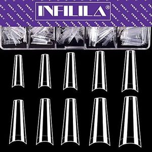 Coffin Nail Tips Clear Fake Nails INFILILA 600PCS Press on Nails Coffin Shape Acrylic Nail Tips French Nail Tips Half Cover False Nails 10 Sizes for Acrylic nails