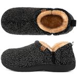 LongBay Men's Fuzzy Slippers Comfy Memory Foam House Shoes Slip-On Warm Winter Indoor Outdoor with Elastic Gores Black 11-12