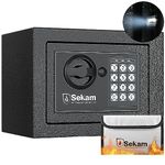 SEKAM Steel Small Money Safe Box for Home Office with Fireproof Money Bag for Cash, Personal Safe with Pass Code and Key Lock, Mini Safe Lock Box for Cash Jewelry Storage, Digital Security Safe Black