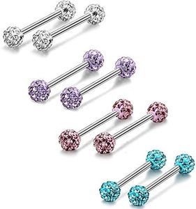 ORAZIO 8Pcs 14G 316L Stainless Steel Nipple Piercing CZ Barbell Belly Button Ring for Women