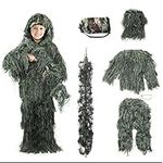 Children Ghillie Suit, Woodland Camo Poncho, Hunting Camouflage Clothes, Adult Ghillie Outdoor Suit, Tops Pants Jacket for Kid & Adult for Cs Halloween Suits A,130