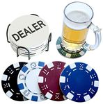 PANCHH Man Cave Coasters with Holder for Drinks & Manly Decor - Cool Kitchen Stuff, Best Housewarming & Birthday Gifts for Men, Guys, Male Best Friend – Casino Theme, Fun Poker Coasters- Home Bar