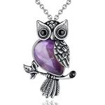 MAIBAOTA Amethyst Owl Crysal Necklaces for Women Men Healing Crystal Stone Pendant Necklace Owl Christmas Gifts for Women Natural Gemstone Jewelry