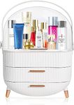 Kousee Makeup Storage Organizer, Skincare Organisers Cosmetic Display Case with Dust Free Cover Portable Handle, Waterproof Makeup Box for Vanity Countertop Bathroom Dresser- White