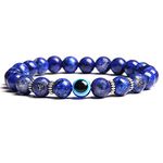 EDMIRIA Unisex Adult Evil Eye Protection And Good Luck Healing Energy 8Mm Crystal Stone Reiki Bracelet - Amulet For Prosperity And Success - Talisman Nazar Bracelets, large(7-7.5)inches, Lapis, tiger eye