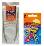 Artonezt Pony 80 cm Aluminum Fixed Circular Knitting Needles Size No. 6 (5.00mm) + Knitting Crochet Locking Stitch Markers (Multi, 25Pcs) DIY Weaving Crafts Knitting Needlework