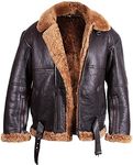 BRANDSLOCK Leather Jacket Mens Aviator Real Shearling Sheepskin Bomber Flying Jacket Lined with Sheepskin Wool (Brown, l)