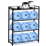 CZMY 5 Gallon Water Bottle Holder 9-Tray 3/5 Gallon Water Jug Rack with Top Shelf Heavy Duty 5 Gallon Water Jug Stand for Kitchen, Office, Garage, Black