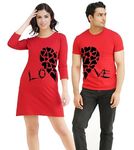 COUPLESTUFF.IN Couple Men's & Women's 3/4th Sleeve Cotton Printed Dress & T Shirt Heart -Love - (Pack of 2)