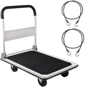 LEADALLWAY Platform Truck Large Size 880lbs Foldable Push Cart 35.8x24x34.3inches White with 2 Ropes