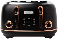 Haden Heritage Black Toaster 4 Slice - Adjustable Browning Control, Reheat and Defrost Functions 4 Slice Toaster - Stainless Steel Toaster 4 Slice - Self-centring Function - 1370-1630W