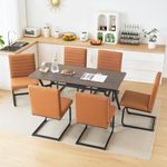 Furniliving Upholstered Dining Chairs Set of 6, Modern Leathaire Kitchen Chairs with Steel Legs, High Back, Armless Chairs for Dining Room, Kitchen, Brown