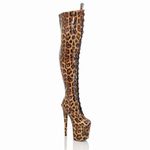 denova's Women's Patent Very High Heel Lace Up Platform Pole Dance Over-The-Knee Thigh High Boot with Zipper, Leopard 3, 11.5