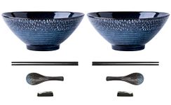 Ramen Bowl Set Made of Ceramic Set of 8, 2X Ramen Bowl with Chopsticks Ceramic Bowl & Frame Spoon for Asian Noodles and Udon (2-teiliges Schüssel-Set)