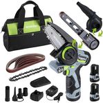 WORKPRO Cordless Detail Belt Sander, Mini Chain Saw, Electric Blower, 3-in-1 Power Tool Combo Kit, 12V, Powerful Brushless Motor, with 2 Batteries, Fast Charger and Storage Bag