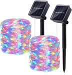 2024 New Upgraded 2 Pack Solar String Lights Outdoor, Total 110FT 300LED Solar Fairy Lights Waterproof, 8 Modes Twinkle Fairy Lights Outdoor for Patio, Xmas Tree, Garden, Christmas Decor Multicolor