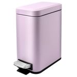 Mini Slim Bathroom Trash Can, 1.3 Gallon Stainless Steel Step Garbage Container Bin with Soft Close Lid, Small Foot Pedal Garbage Can for Bathroom Kitchen Powder Room Office (Pink)