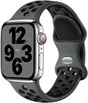 Upeak Sport Strap Compatible with Apple Watch Strap 44mm 45mm 46mm 42mm 49mm 40mm 38mm 41mm, Breathable Silicone Double Hole Band for iWatch Strap Series 10 9 8 7 6 5 4 3 2 1/SE/Ultra,L,Charcoal/Black