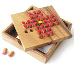 Solitaire Game + Fox and Geese (2 players variant), Solid wood family strategy game. CE standards. Brand le Délirant®, wooden travel games with lockable game box. 2 in 1 game.