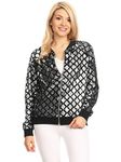 Anna-Kaci Womens Sequin Long Sleeve Front Zip Jacket With Ribbed Cuffs, Silver Diamond, Small