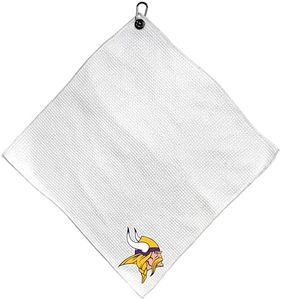 Team Golf NFL MINNESOTA VIKINGS Microfiber Towel - 15" X 15" (White) with Carabiner Clip, Premium Microfiber with Deep Waffle Pockets - Superior Water Absorption and Quick Dry Golf Cleaning Towel