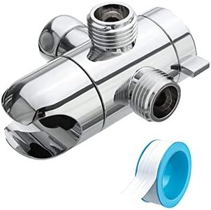 Meccion 3-Way Diverter Valve 1/2 Inch Shower Arm Diverter with Handheld Showerhead Bracket, Shower Head Arm Mounted Diverter with Teflon Tape